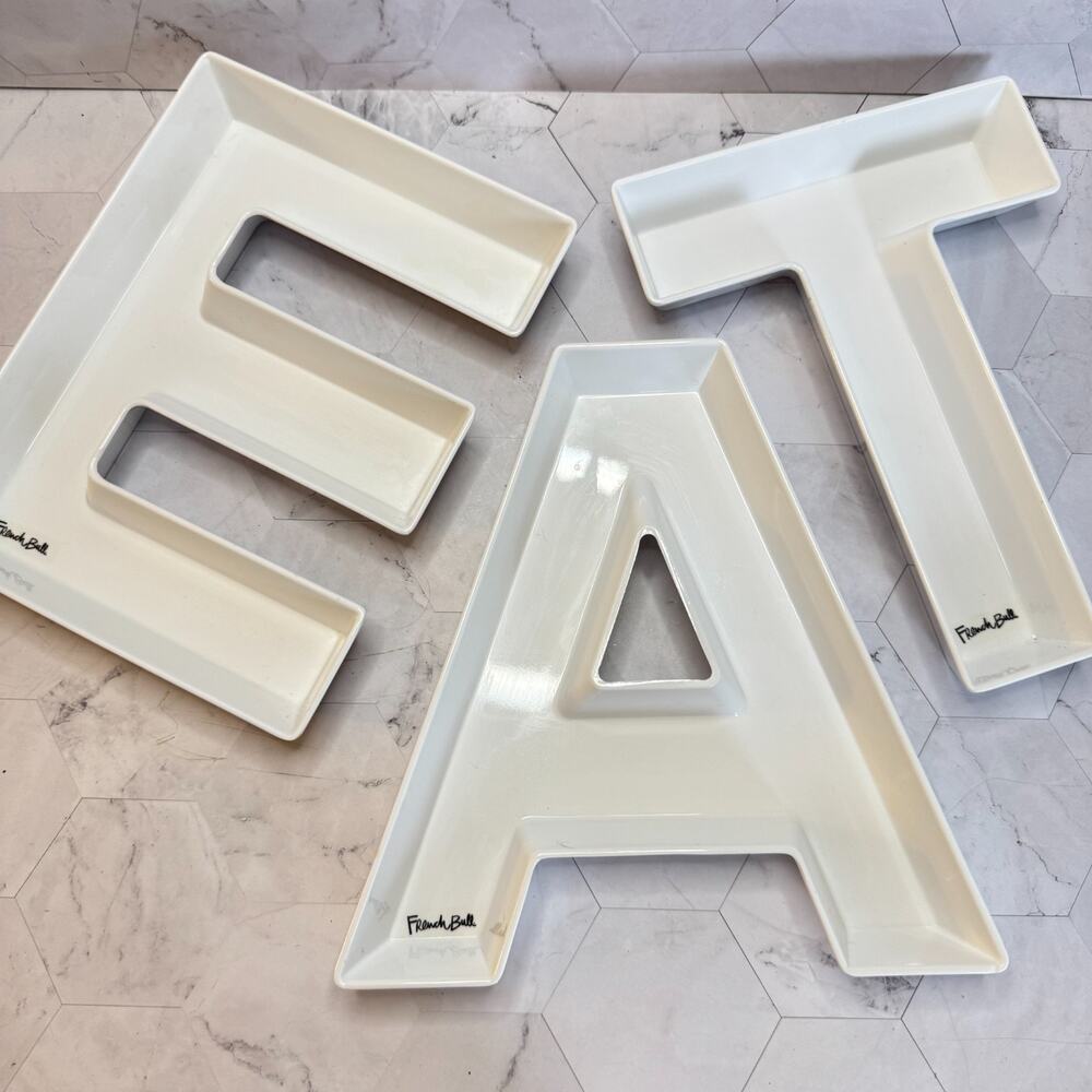 Set of 3 French Bull Melamine Letters "EAT" Candy Dish Serving Trays Snack 9x9"